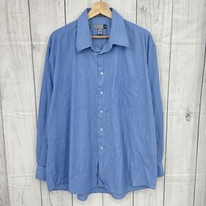 SAVILE ROW XL (17.5) Blue Pinstriped Dress Shirt Button Down Long Sleeve